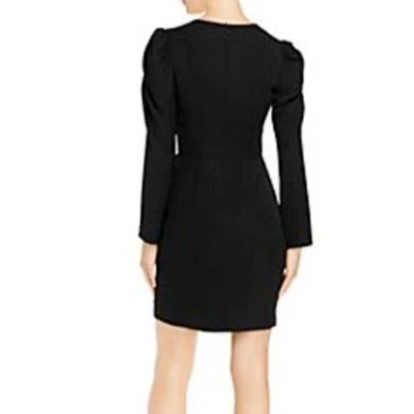 NEW Amanda Uprichard Analeigh Shirred Long Sleeve Faux-Wrap Mini‎ Dress Black S - Picture 9 of 16